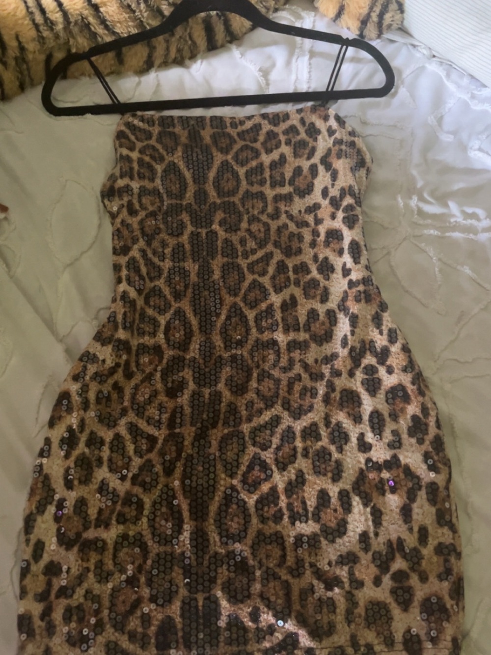 Sequin Leopard Mini Spaghetti Strap Dress